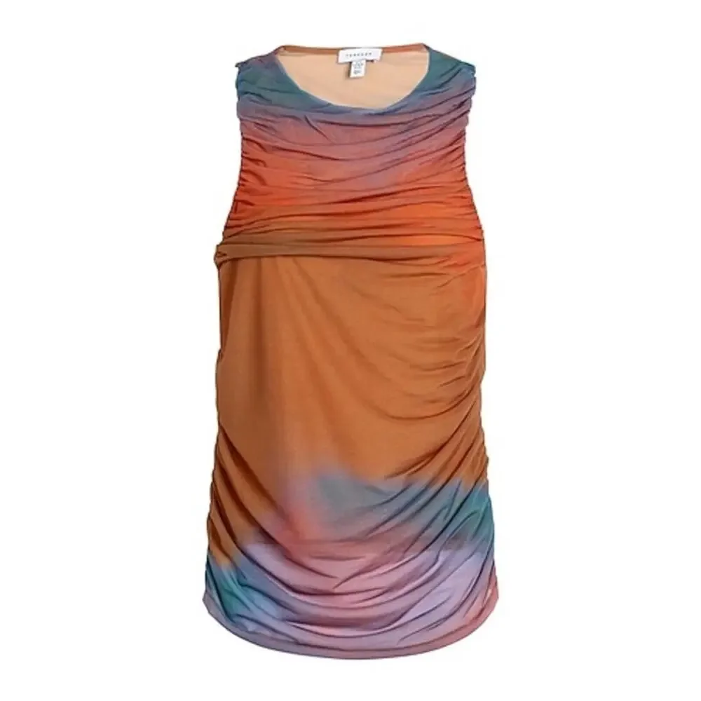 Topshop Rust Purple Ombre Ruched Draped Sleeveless Artsy Modern Top Size Small